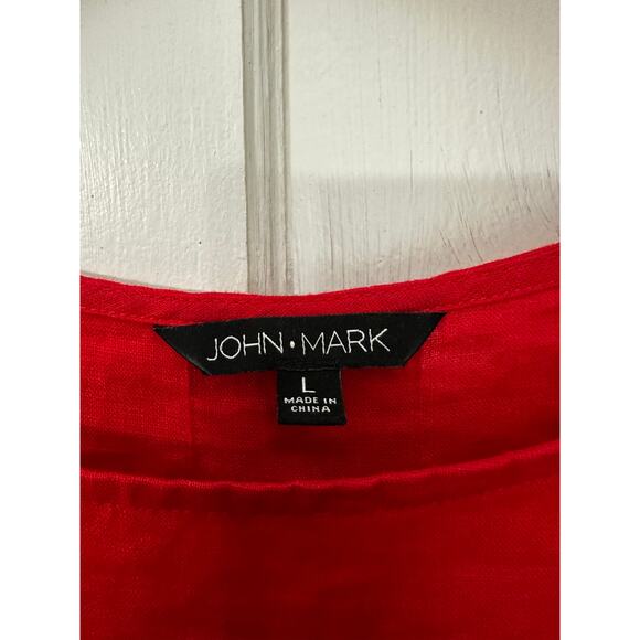 John Mark Women's Top 100% Linen Red Bell Sleeve Pullover Casual‎ Office Holiday - Picture 2 of 5